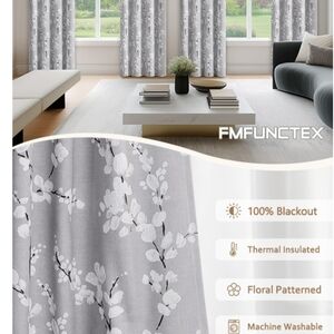 Floral Patterned Blackout Curtains - Gray